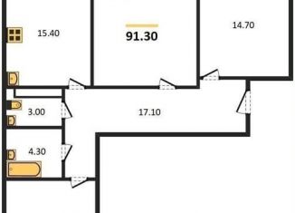 3-комнатная квартира на продажу, 91.3 м2, Воронеж, ЖК Европейский, улица Станкевича, 45к1