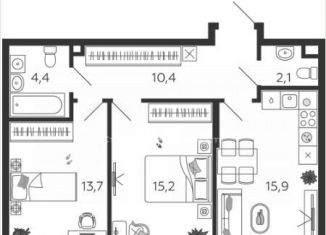 Двухкомнатная квартира на продажу, 61.7 м2, Москва, набережная Марка Шагала, 11к2