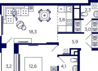 Продажа квартиры со свободной планировкой, 51.6 м2, Уфа, Октябрьский район, улица Энтузиастов, 7