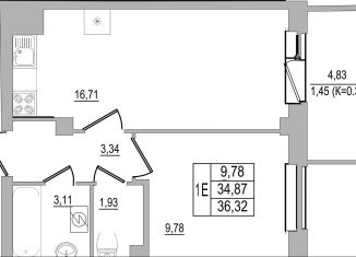 Продам 1-комнатную квартиру, 36.3 м2, Псков, улица Юности, 32, ЖК Смарт-квартал
