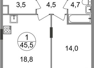 Продается 1-ком. квартира, 45.5 м2, Московская область