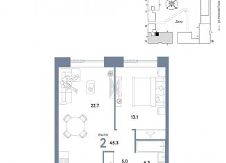 2-ком. квартира на продажу, 45.3 м2, Москва, район Марьино