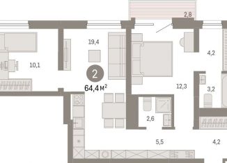 Продажа 2-комнатной квартиры, 64.4 м2, Екатеринбург, метро Уралмаш, переулок Ритслянда, 11