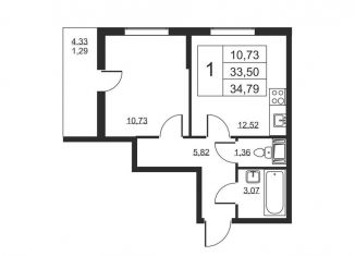 Продается 1-ком. квартира, 34.8 м2, Ленинградская область