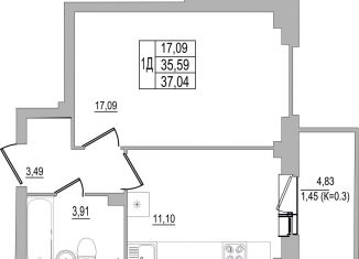Продам однокомнатную квартиру, 37 м2, Псков, улица Юности, 32, ЖК Смарт-квартал