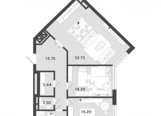 Продается 2-комнатная квартира, 86 м2, Калуга, 3-й Академический проезд, 1