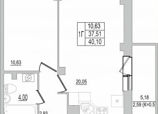 1-ком. квартира на продажу, 40.1 м2, Псков, улица Юности, 32, ЖК Смарт-квартал