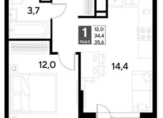 Продаю 1-ком. квартиру, 35.6 м2, Омск