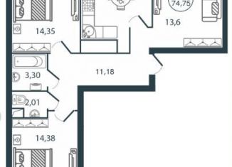 Продаю 3-ком. квартиру, 74.8 м2, Тверь, улица Левитана, 72Б