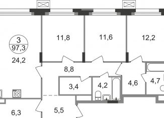 Продается 3-ком. квартира, 97.3 м2, Московская область