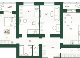 Продам 3-ком. квартиру, 91.7 м2, поселок городского типа Стройкерамика