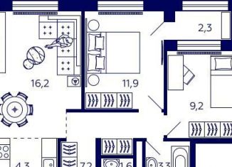 Продажа квартиры свободная планировка, 54.8 м2, Уфа, Октябрьский район, улица Энтузиастов, 7