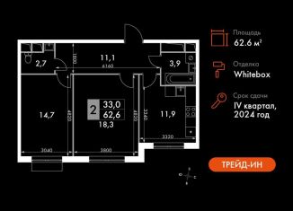 Продам 2-комнатную квартиру, 62.6 м2, Московская область, Римский проезд, 7