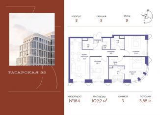 Трехкомнатная квартира на продажу, 109.9 м2, Москва, Большая Татарская улица, 35с20-21