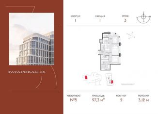 2-комнатная квартира на продажу, 97.3 м2, Москва, Большая Татарская улица, 35с6, метро Новокузнецкая