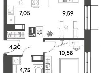 Продажа однокомнатной квартиры, 36.2 м2, Московская область