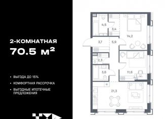 Продается двухкомнатная квартира, 70.5 м2, Москва