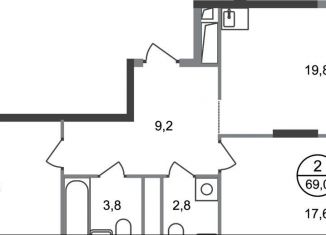 Продам двухкомнатную квартиру, 69 м2, деревня Рассказовка, деревня Рассказовка, 2