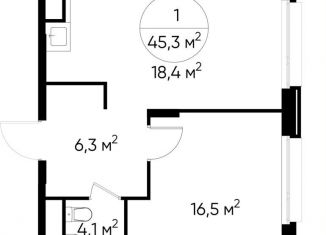 1-комнатная квартира на продажу, 45.3 м2, Москва, деревня Рассказовка, 1