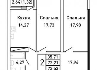 Продается двухкомнатная квартира, 73.5 м2, Самара, Ленинский район