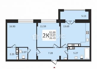 Продается 2-комнатная квартира, 61.7 м2, Владимирская область, Колхозная улица, 24