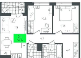 Продаю 2-ком. квартиру, 59.6 м2, Тюменская область, улица Василия Малкова, 3