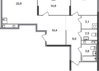 Продаю 3-ком. квартиру, 88.6 м2, Москва, деревня Рассказовка, 2