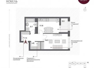 Продам 1-ком. квартиру, 43.2 м2, Новосибирск, Красный проспект, 220, метро Гагаринская