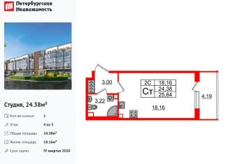 Продаю квартиру студию, 24.4 м2, Санкт-Петербург, муниципальный округ Пулковский Меридиан