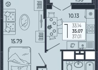 Продам 1-комнатную квартиру, 35.1 м2, Краснодар, Адмиралтейский бульвар, 1, микрорайон Россинского