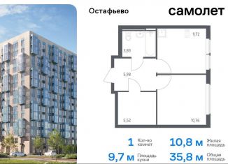 Продаю однокомнатную квартиру, 35.8 м2, Москва, жилой комплекс Остафьево, к22