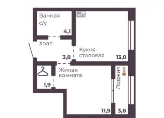 Продается 1-комнатная квартира, 34.7 м2, Челябинск