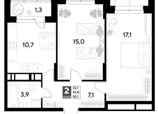 2-ком. квартира на продажу, 55.1 м2, Омск