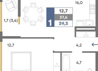 Продаю 1-комнатную квартиру, 39.3 м2, Крым