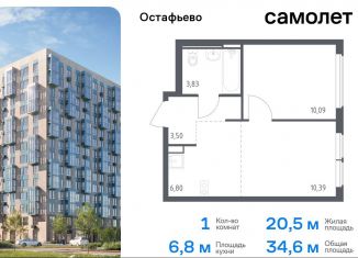 Продаю однокомнатную квартиру, 34.6 м2, Москва, жилой комплекс Остафьево, к22