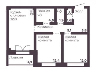 Продажа двухкомнатной квартиры, 61.2 м2, Челябинск