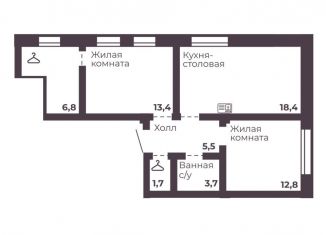 Продается двухкомнатная квартира, 62.3 м2, Челябинск