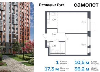 Продаю 1-ком. квартиру, 36.2 м2, деревня Юрлово, жилой комплекс Пятницкие Луга, к2/2