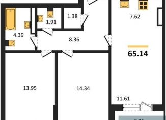 Продается двухкомнатная квартира, 65.1 м2, Воронеж