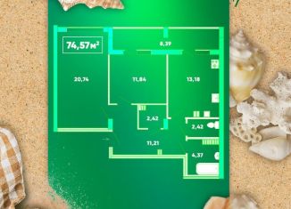 2-комнатная квартира на продажу, 74.6 м2, Феодосия, улица Грина, 43