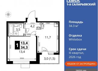 Однокомнатная квартира на продажу, 34.3 м2, Московская область, Киевское шоссе, с1