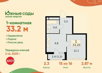 Продажа однокомнатной квартиры, 33.2 м2, Москва, жилой комплекс Южные Сады, к2.4