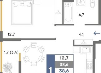 Продается 1-комнатная квартира, 38.6 м2, Крым