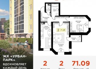 2-ком. квартира на продажу, 71.1 м2, Тверь