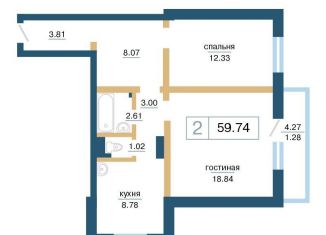 2-ком. квартира на продажу, 59.7 м2, Красноярск