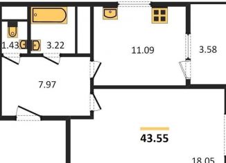 1-комнатная квартира на продажу, 43.6 м2, Воронеж, Центральный район, Средне-Московская улица, 60