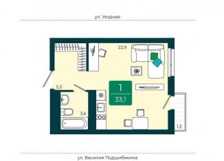 Квартира на продажу студия, 33.1 м2, Тюмень, Калининский округ