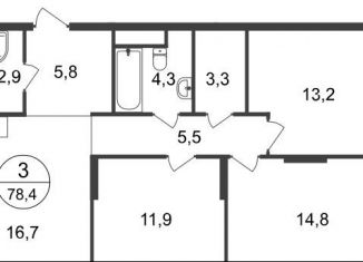 Продаю трехкомнатную квартиру, 78.4 м2, Москва, 11-я фаза, к3