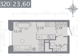 Продажа квартиры студии, 23.6 м2, Татарстан, улица Шишкина, 3