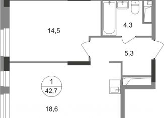 Продается 1-комнатная квартира, 42.7 м2, Московский